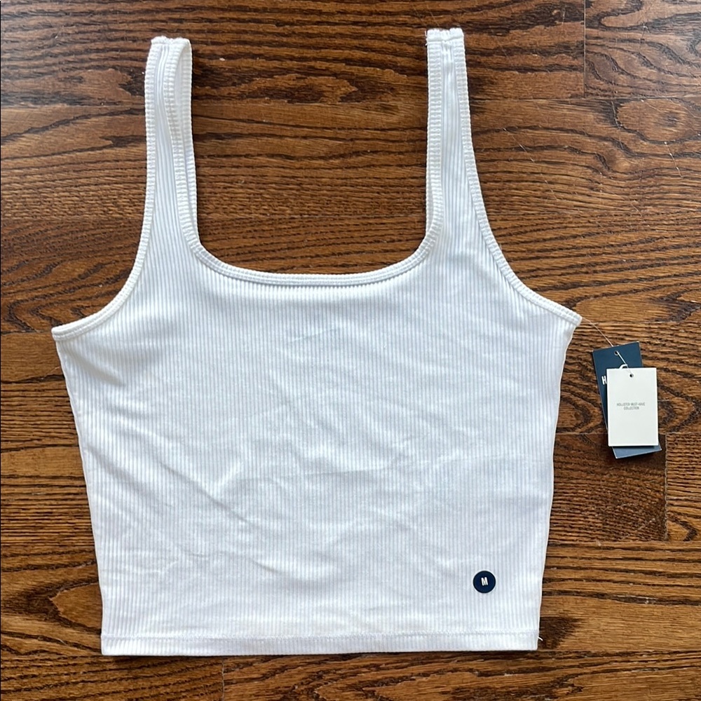 Hollister Cream Sleeveless Fitted Crop Tank Top
